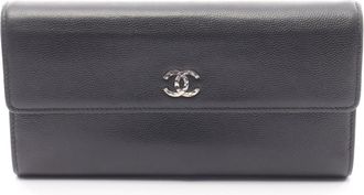 Chanel Black Leather Long Wallet (Bi-Fold) (Pre-Owned)