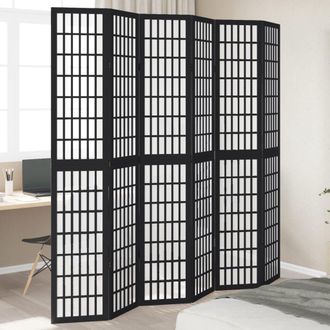 Berkfield Home Room Divider 6 Panels Black Solid Wood Paulownia