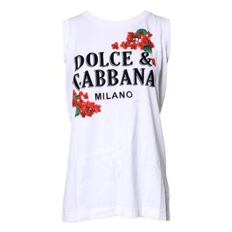 Dolce & Gabbana White Floral Cotton Sleeveless T-shirt