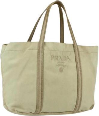 Prada Pre-owned Tote Bags, female, Beige, Size: ONE SIZE Pre-owned Nylon Tote Bag