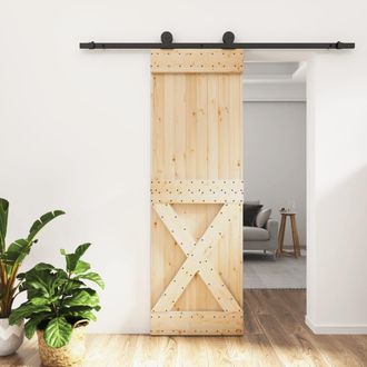 Berkfield Home Sliding Door with Hardware Set 70x210 cm Solid Wood Pine in Brown