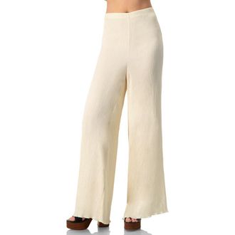 Ivonne Elastic Waistband Pleated Wide-Leg Pants in Ivory at Nordstrom, Size 14
