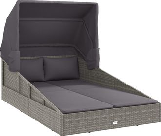 vidaXL Vidaxl - Tumbona Con Toldo Plegable Rat&aacute;n Sint&eacute;tico Gris 200x114x128 Cm