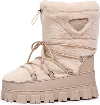 Generic Womens Snow Boots Winter Skiing Fur Platform Duck Boots Mid Calf Ankle Booties With Removable Insoles Chunky Booties(Brown,5.5)