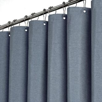 OEM Cortina De Ducha De Poli&eacute;ster Texturizado, Resistente, Con 12 Ganchos De Pl&aacute;stico, Impermeable Y Decorativa, 180 X 200 Cm, Azul Gris&aacute;ceo