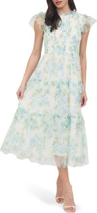 Blu Pepper Floral Smocked Tiered A-Line Dress in Blue Multi at Nordstrom Rack, Size Medium