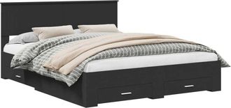 vidaXL Bed Frame with Headboard Black 160 x 200 cm Engineered Wood vidaXL