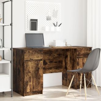 Berkfield Home Desk Smoked Oak 140x49x76 cm Engineered Wood | Size: 140 x 49 x 76 cm