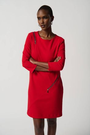 Joseph Ribkoff Knee-Lenght Shift Zipper Dress In Red