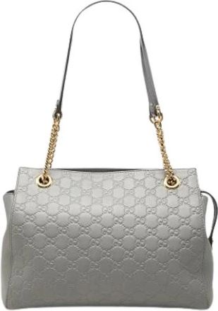 Gucci Pre-owned Shoulder Bag - Dames - Vintage Schoudertas - Grijs - ONE Size - Leer - Vintage