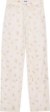 Msgm Light Beige Floral Print Trousers