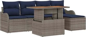 vidaXL Conjunto De Sof&aacute;s De Jard&iacute;n 6 Uds. Gris Y Azul Marino Vidaxl