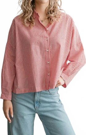 Ichi Avery Striped Button Up Shirt In Washed Red / White