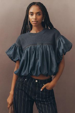 Pilcro Linen Blend Short-Sleeve Bubble Top