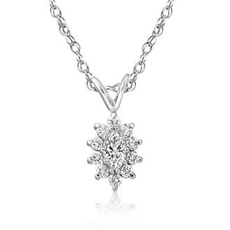 Pompeii3 1/2CT Marquise Halo Pave Diamond Solitaire Pendant 10K White Gold Lab Grown