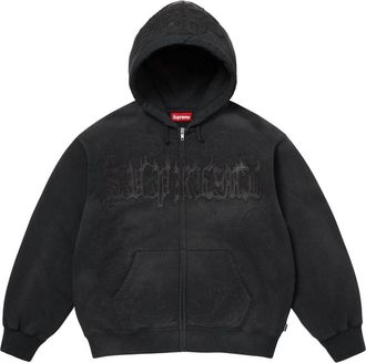 SUPREME Leather Appliqu&eacute; Zip Up Hooded Sweatshirt Black SS25SW65-BLACK