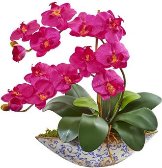 Nearly Natural Phalaenopsis Orchid Artificial Arrangement In Vase