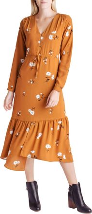 Kensie Floral Long Sleeve V-Neck Dress In Mid-Century Floral