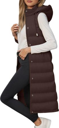 Generic Womens Gilet Long, Sleeveless Padded Quilted Jacket Lightweight Ladies Long Body Warmer Zip Up Sleeveless Waistcoat Puffer Vest Women Bodywarmer Coat 