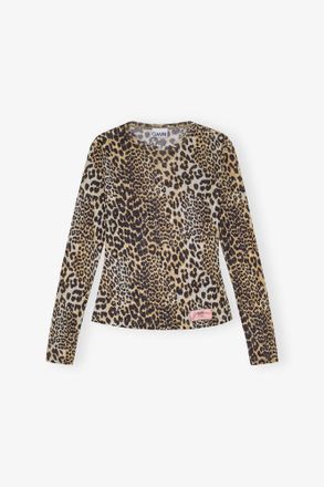 Ganni Leopard Printed Mesh Long-sleeve Blouse - Size 10/12 Mixed