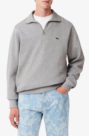 Lacoste Classic Fit Core Quarter Zip Pullover in Silver Chine at Nordstrom, Size 9