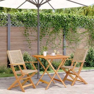 Berkfield Home 3 Piece Bistro Set Beige Poly Rattan & Solid Wood