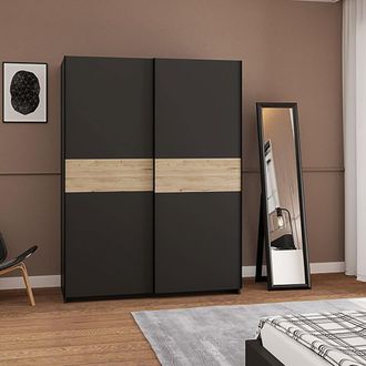 Dmora Armario 2 Puertas Manita, Habitaci&oacute;n 2 Estantes, Perchero, 2 Puertas, 150x204h Cm Negro Antracita