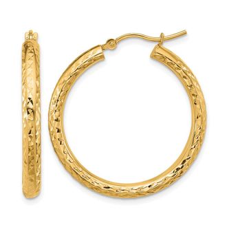 Diamond2Deal 14k Gold Diamond-cut 3x30mm Round Hoop Earrings
