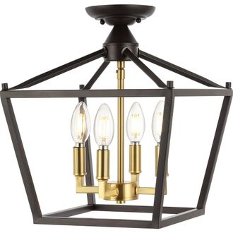 Jonathan Y Designs Plains 4-Light Iron Modern Farmhouse LED Flush Mount in Oil Rubbed Bronze/brass Gold at Nordstrom