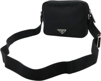 Prada Pre-owned Cross Body Bags, male, Black, Size: ONE SIZE Pre-owned Tessuto Saffian Shoulder Bag