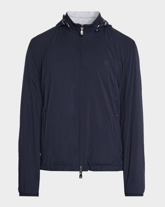 Corneliani Mens Technical Fabric Reversible Hooded Jacket