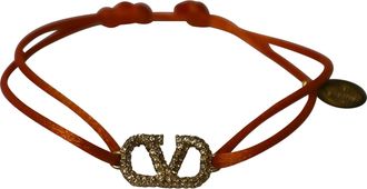 Valentino Pre-owned Womens Vlogo Signature Bracelet in Orange Cotton and Rhinestones - One Size