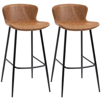 HOMCOM Bar Stools Set of 2 - PU Leather Bar Chairs with Back and Steel Legs | TJ Hughes