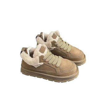 Generic Women thick soled warm snow boots with fleece anti slip sports and casual snow boots (Khaki,5.5)