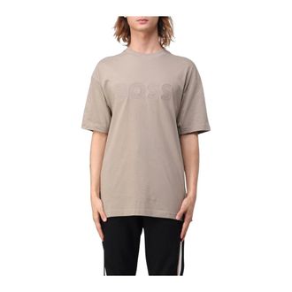 HUGO BOSS T-Shirts, male, Beige, 2XL, Embossed Logo Short Sleeve Tee