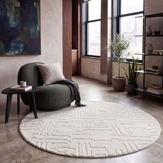 Paco Home Paco Home - Alfombra Sala-de-estar Pelo-alto Escandinavo Boho Geom&eacute;trico Abstracto Lavable Crema &Oslash; 120 Cm Redon
