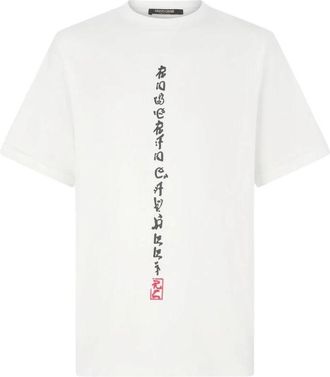 Roberto Cavalli Katoenen T-shirt met drakenprint - Heren - T-shirts - Wit - L - Katoen - Tops