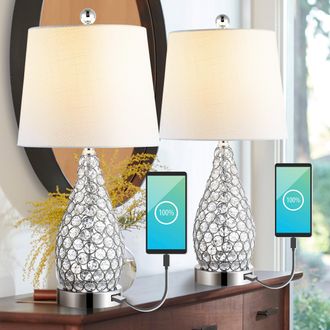 Jonathan Y Designs Lily 22.25 Midcentury Modern Iron LED Table Lamp with USB Charging Port