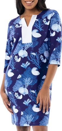 Guy Harvey Womens 3/4 Sleeve Tunic Dress, Estate Blue/Shell Coast, S