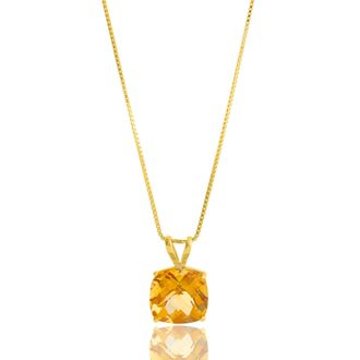 MAX + STONE 14k Yellow Gold 8mm Cushion Cut Gemstone Pendant Necklaces with 18 inch Box Chain