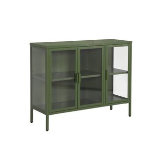 Sweeek Aparador industrial de metal y vidrio templado 3 puertas, 100cm