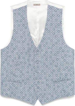 Lady Anne Kostuums, Heren, Blauw, L, Blauw Jacquard Vest met Voorknoppen