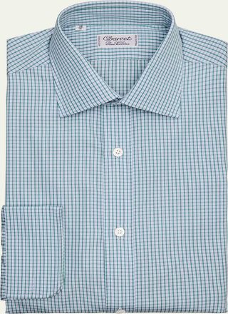 Charvet Mens Slim-Fit Cotton Grid Check Dress Shirt