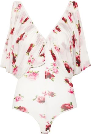 Magda Butrym V-neck ruched bodysuit - women - Cupro/Spandex/Elastane - 38 - White