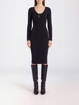 Elisabetta Franchi Slim Fit Jersey Midi Sheath Dress with Long Sleeves