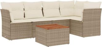 vidaXL Juego De Sof&aacute;s Jard&iacute;n Con Cojines 6 Pzas Rat&aacute;n Sint&eacute;tico Beige Vidaxl