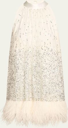 Alice & Olivia Erna Sequined Feather-Trim Mini Dress