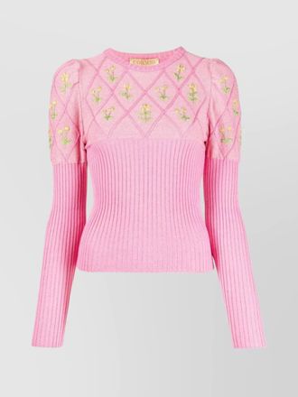 Cormio metallic knit floral embroidered long-sleeve top