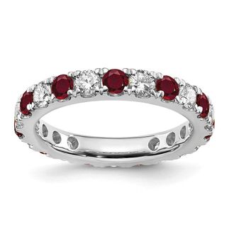 Diamond2Deal 14k White Gold Lab Grown Diamond & Ruby Eternity Wedding Band Ring 1.2Ct Clarity- VS Color- G-H