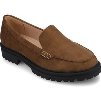 Journee Collection Ericka Lug Sole Platform Loafer - Wide Width in Chocolate Suede at Nordstrom Rack, Size 6.5